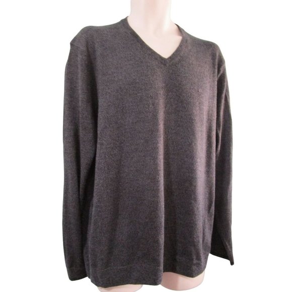 Calvin Klein Extra Fine Merino Sweater Heathered Charcoal V Neck Mens Large EUC - Picture 1 of 16